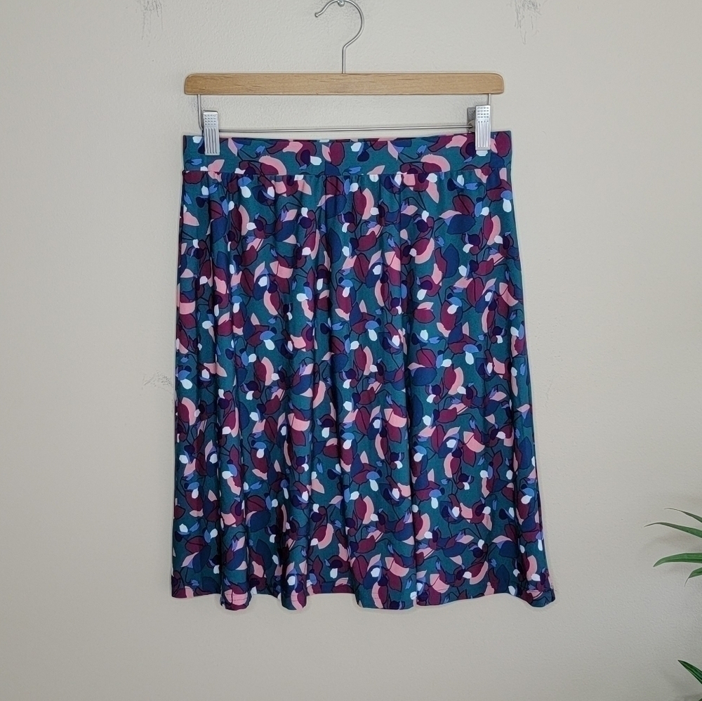 Leota | Teal Blue Burgundy Pink Print Pull-On Waist Skirt Size Small